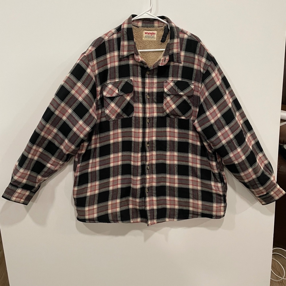 Wrangler Authentics Men's Plaid Sherpa Lined Flannel Shirt Jacket XL